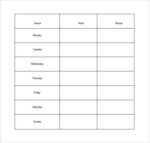 Weekly Chore Chart for Adults Free Word Template