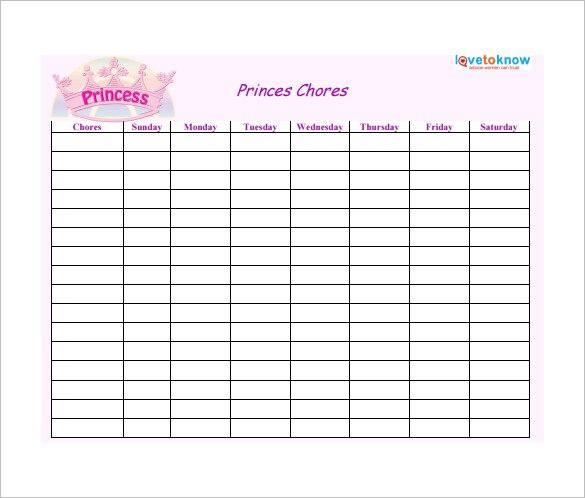 Weekly Chore Chart for Prince Free Template