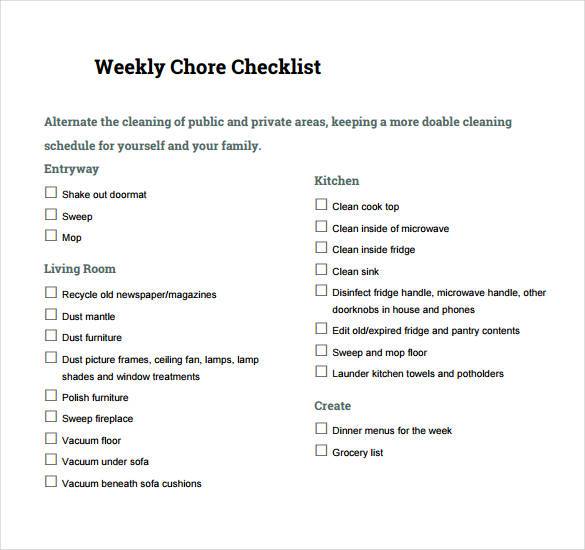 Weekly Chore Checklist Template