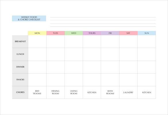 Weekly Food Chore Chart