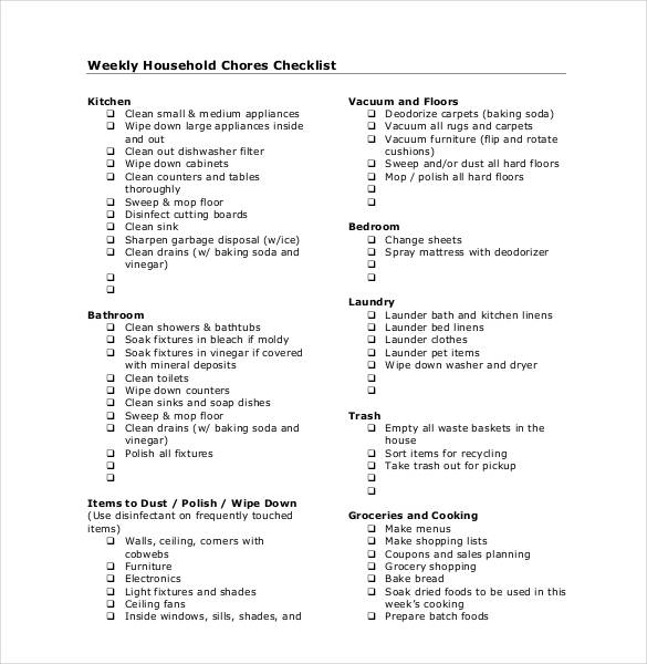 Weekly Household Chores Checklist