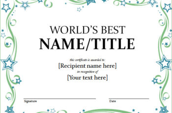 World Best Award Certificate Template