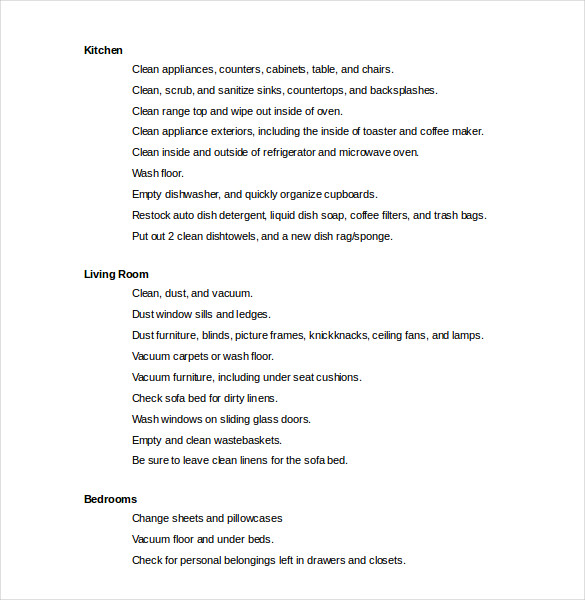 Cleaning Checklist Template Word File Download