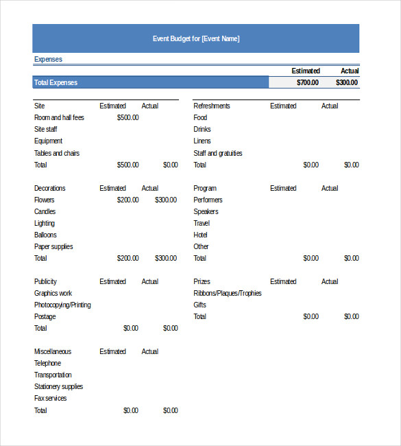 event budget template excel