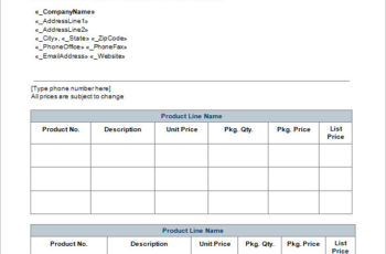 price list template word