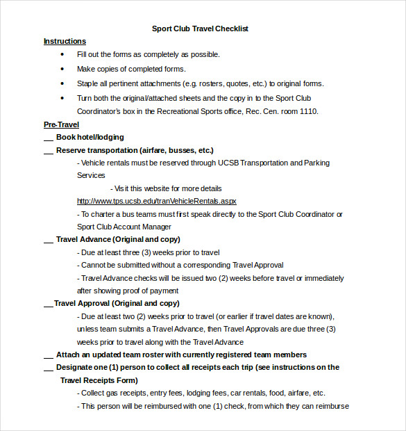 Travel Checklist Template 