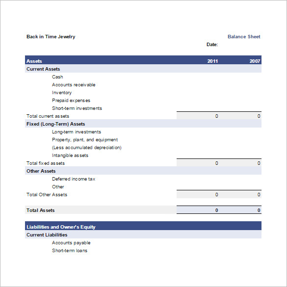 Balance Spreadsheet Template