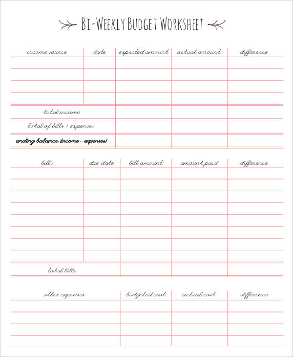 9 Bi Weekly Budget Template