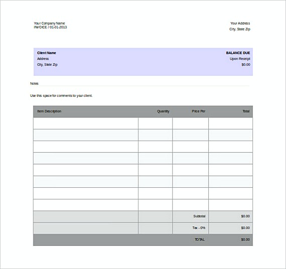 Blank Invoice Free Word Format templates