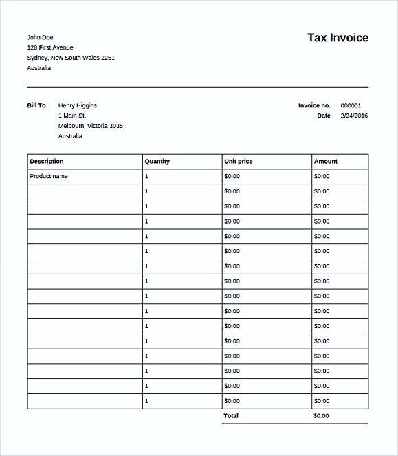 Blank Invoice templates pdf Format