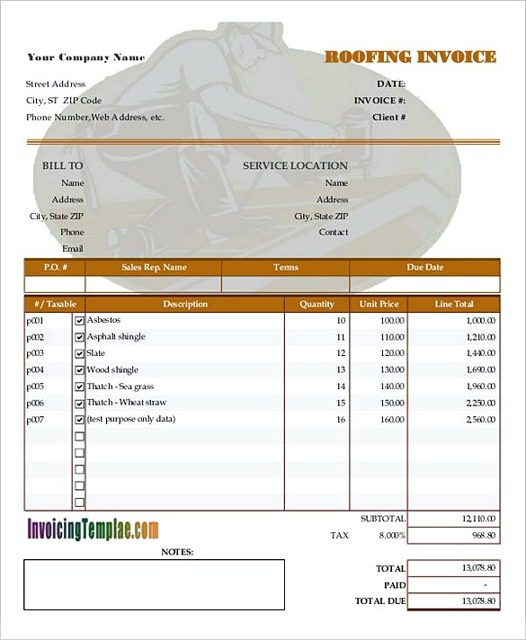 Blank roof Invoice