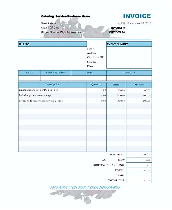 Catering Bill Invoice