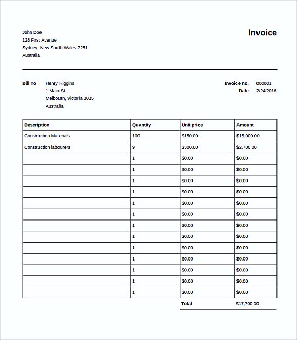 Construction online Editable Invoice templates