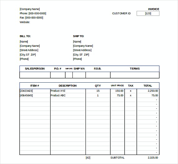 Downlodable Sales Invoice templates