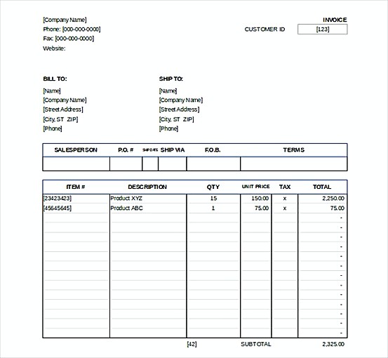 Downlodable Sales Invoice templatess