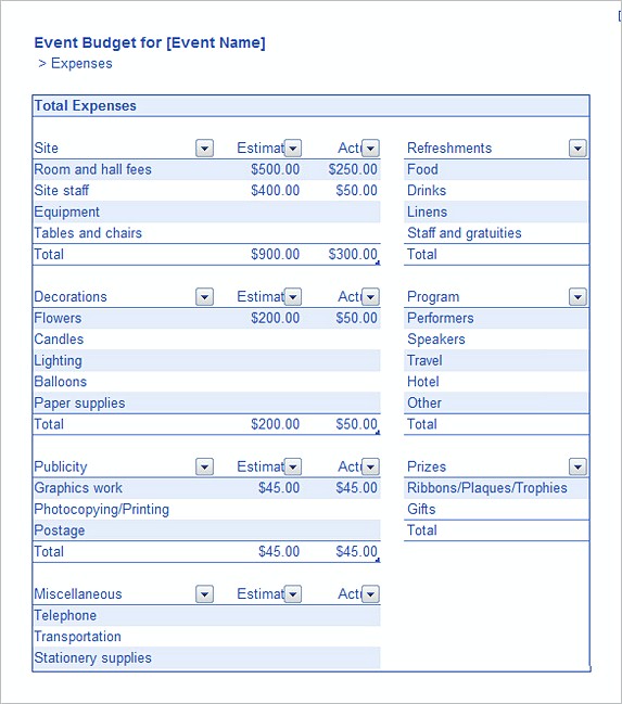 Event Budget Template