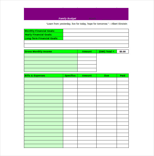 Family Budget Template Excel