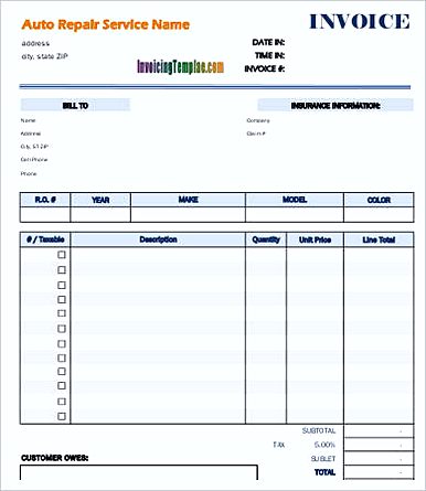 Free Printable Auto Repair Invoice