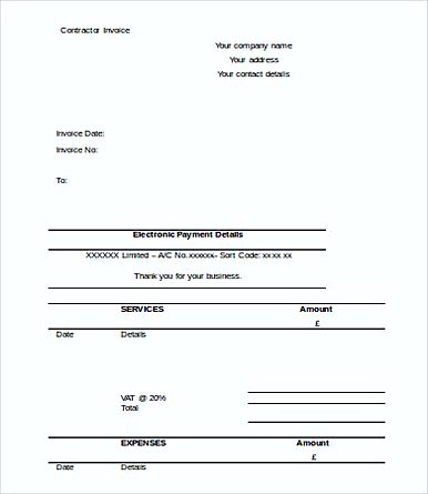 Free Printable Contractor Invoice templates