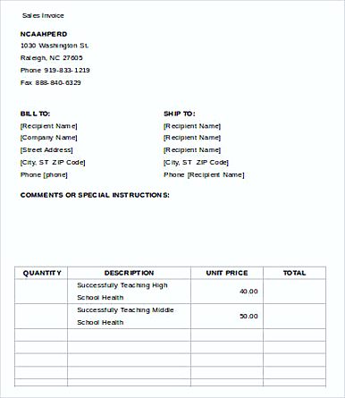 Free Printable Sales Invoice templates