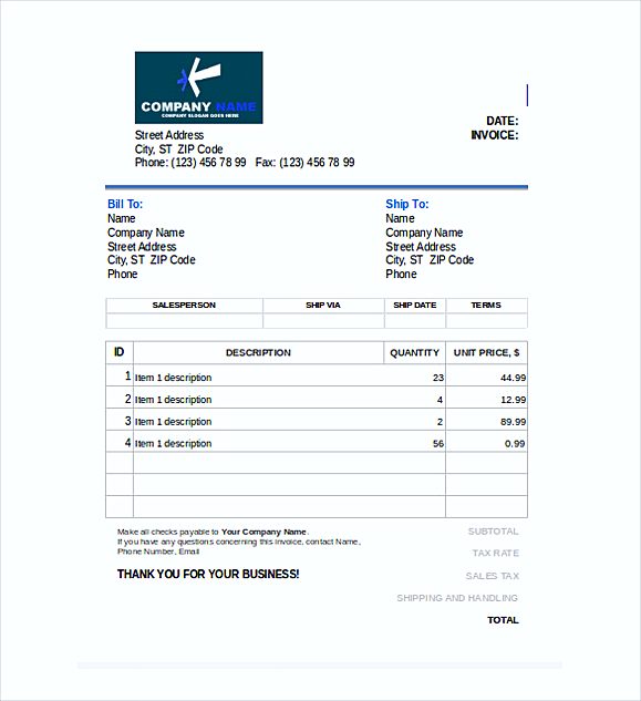 Free Sales editable Invoice in Excel