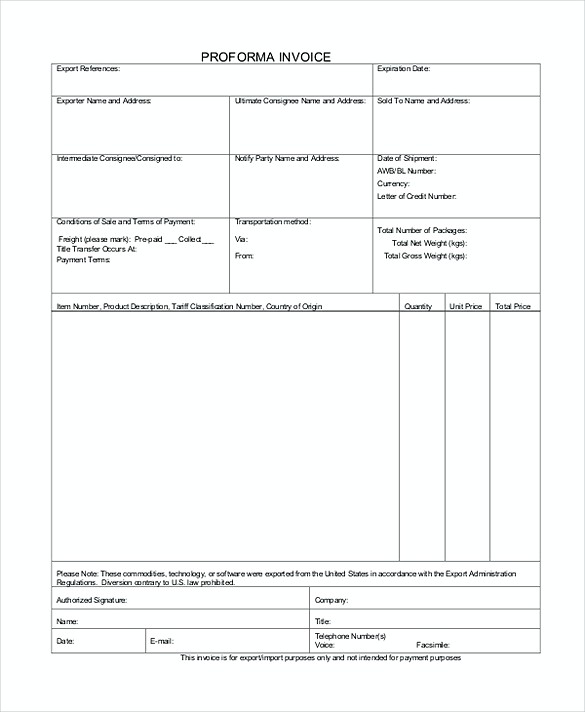 Generic Proforma Invoice templates