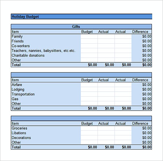 Holiday Budget Calculator Excel