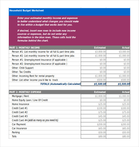 Household Budget Template Excel File