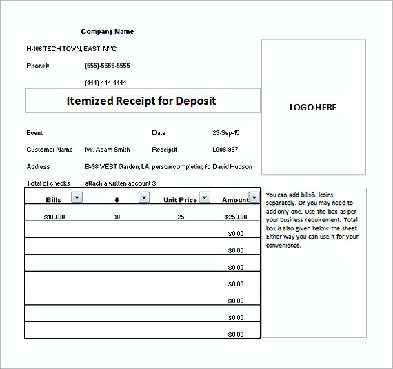 Itemized Receipt Excel Free