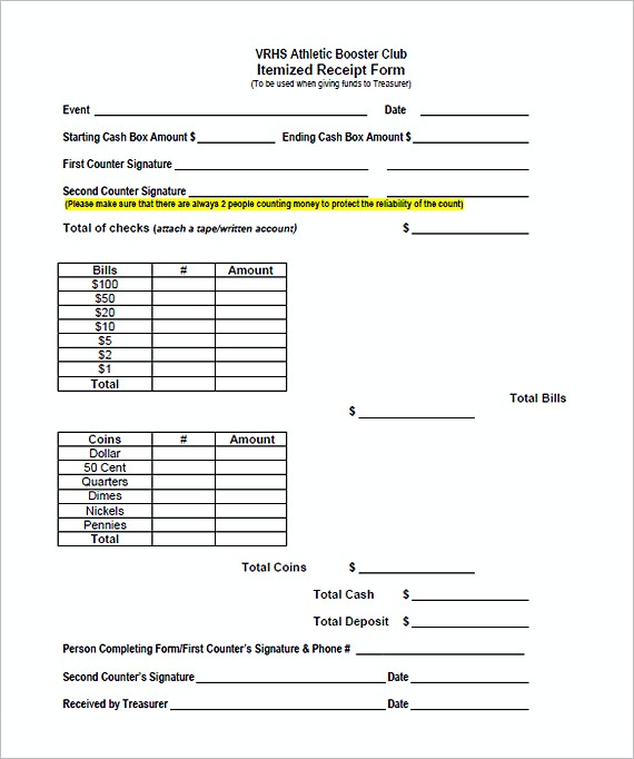 Itemized Receipt Form