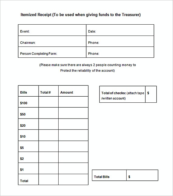 Itemized Receipt templates Free Word