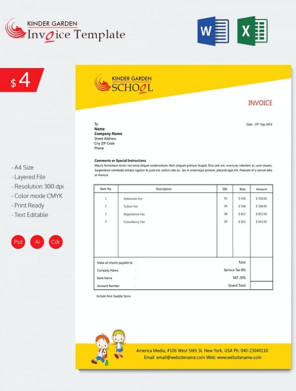 Kindergarten School Invoice templates