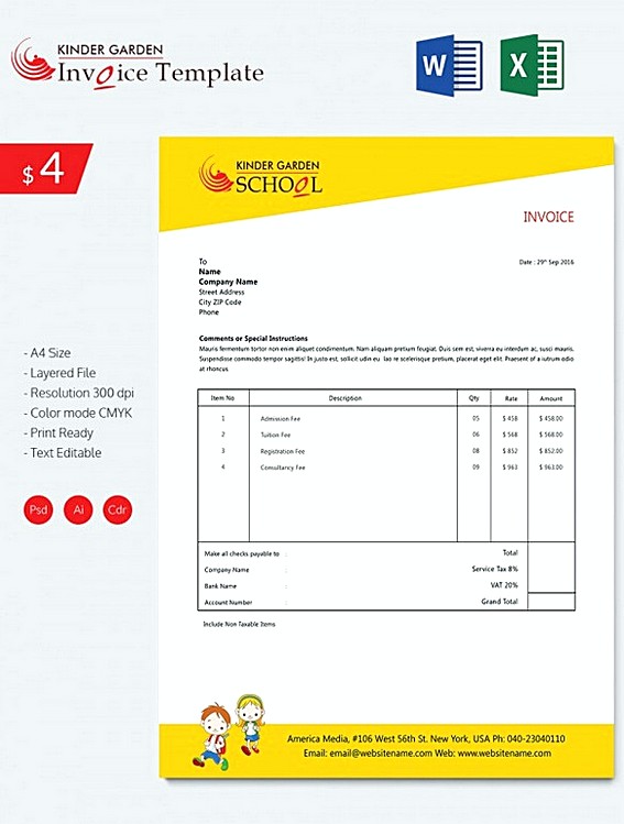 Kindergarten School Invoice templatess