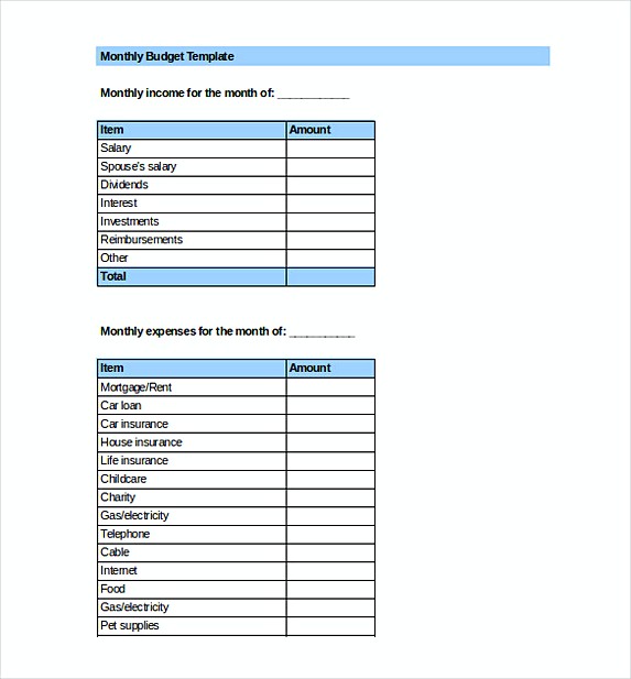 Monthly Budget Template