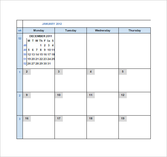 Monthly Calendar Google Spreadsheet Template Free