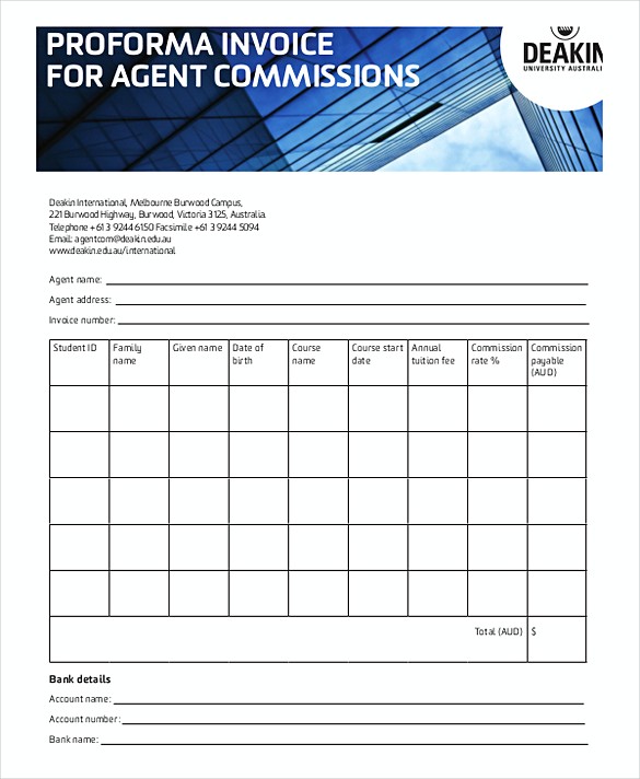 Proforma Invoice Agent Commission