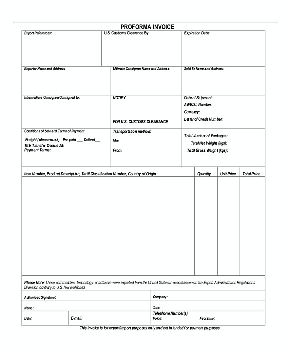 Proforma Invoice Example