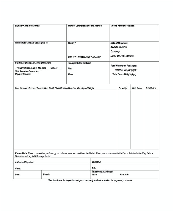 Proforma Invoice Printable