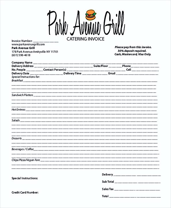 Restaurant Catering Invoice