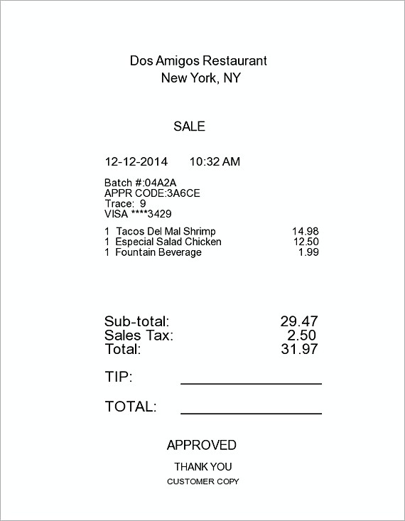 Restaurant Itemized Receipt templates.