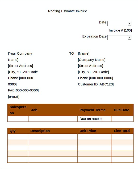 Roofing Estimate Invoice templates