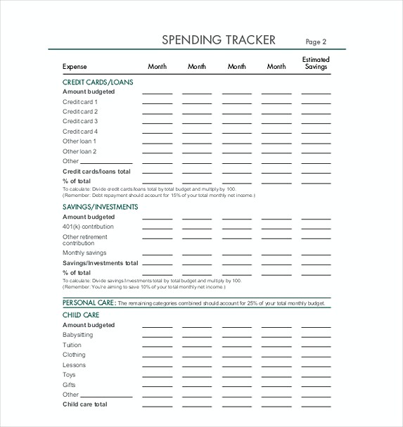 SPENDING TRACKER Format