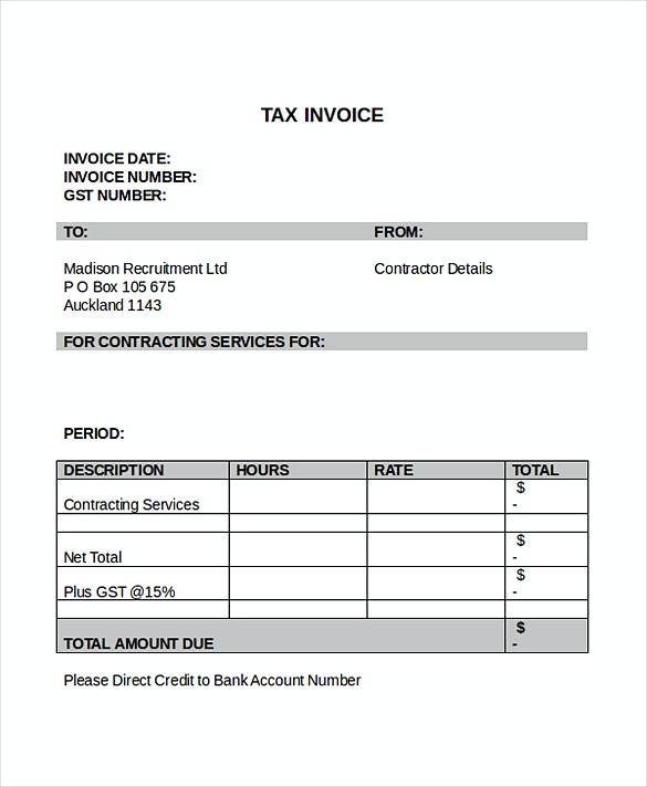 Sample Contractor Invoice templates