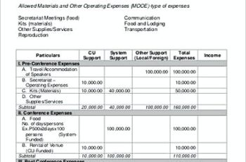 Sample Estimated International Conference Budget