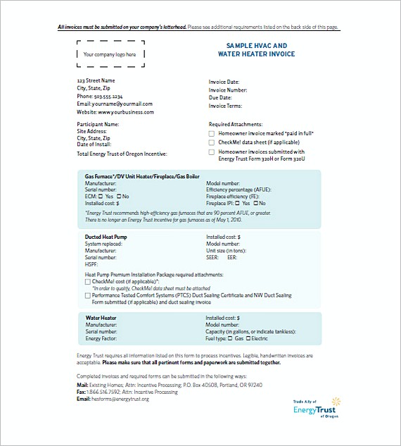 Sample HVAC and Water Heater Invoice templates