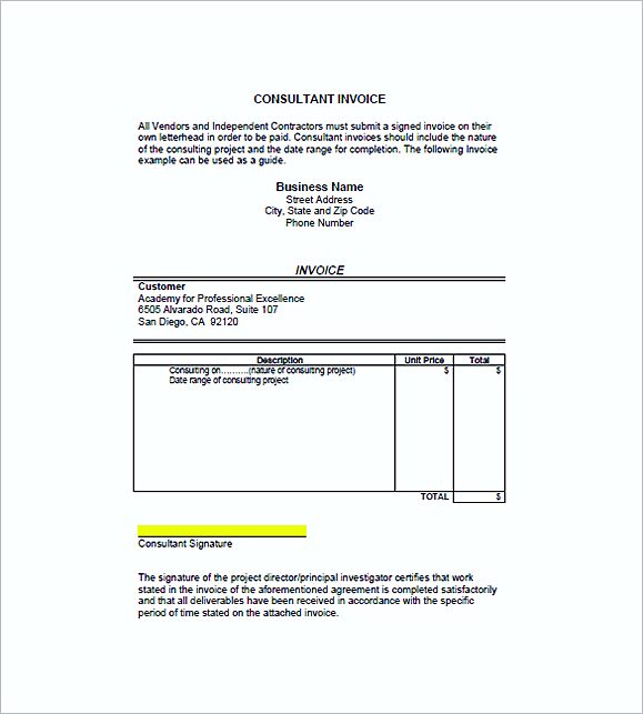 Sample consultant invoice templates