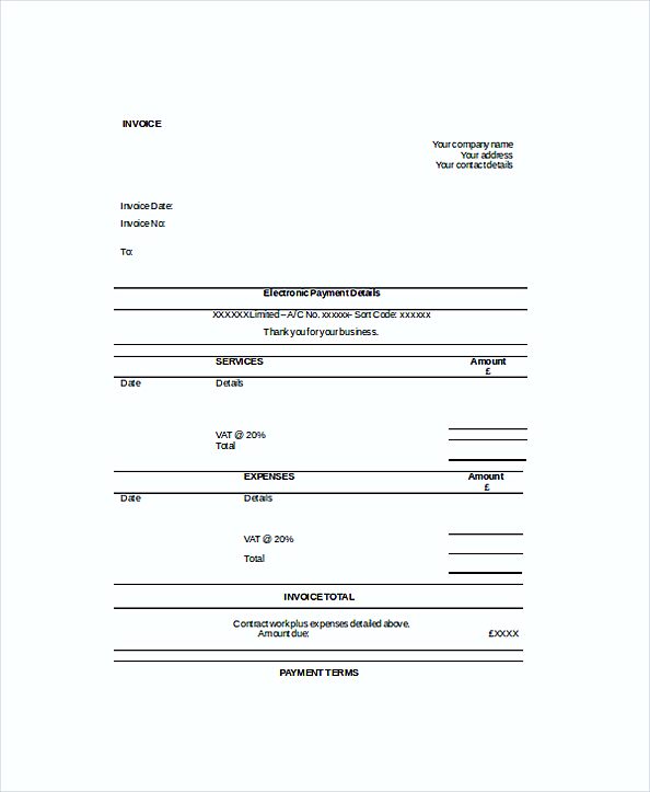 Self Employed Work Invoice templates