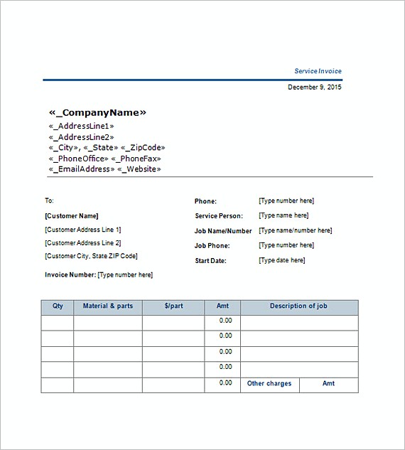 Service Invoice templates Word Free