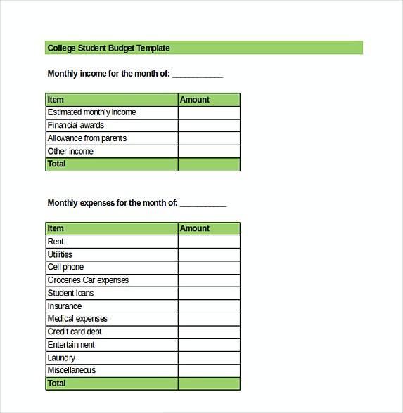 Student Budget Template