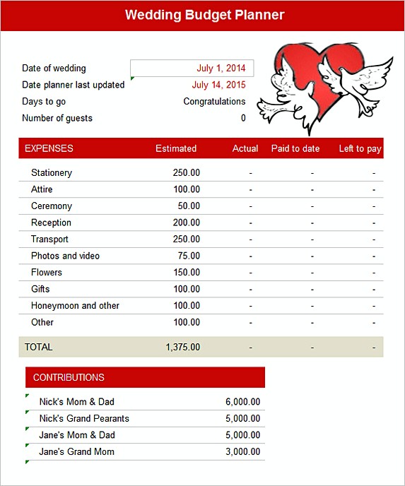 Wedding Budget Planner Free Excel